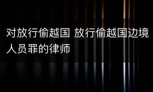 对放行偷越国 放行偷越国边境人员罪的律师