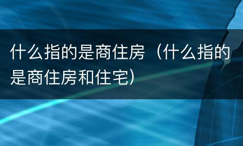 什么指的是商住房（什么指的是商住房和住宅）