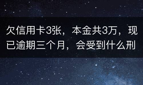 欠信用卡3张，本金共3万，现已逾期三个月，会受到什么刑罚