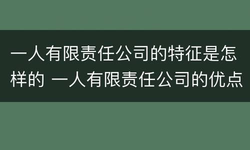 一人有限责任公司的特征是怎样的 一人有限责任公司的优点