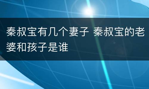 秦叔宝有几个妻子 秦叔宝的老婆和孩子是谁