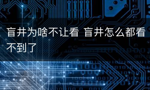 盲井为啥不让看 盲井怎么都看不到了