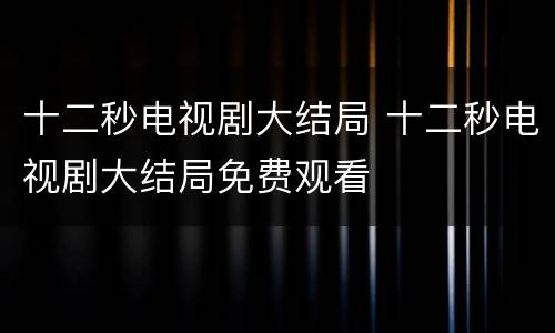 十二秒电视剧大结局 十二秒电视剧大结局免费观看