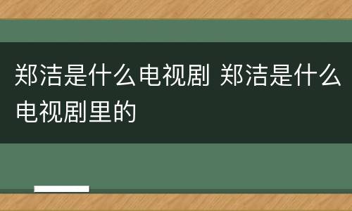 郑洁是什么电视剧 郑洁是什么电视剧里的