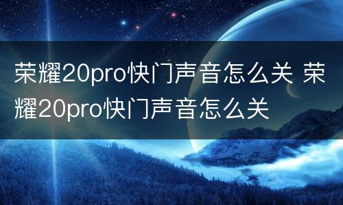 荣耀20pro快门声音怎么关 荣耀20pro快门声音怎么关