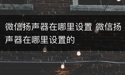 微信扬声器在哪里设置 微信扬声器在哪里设置的