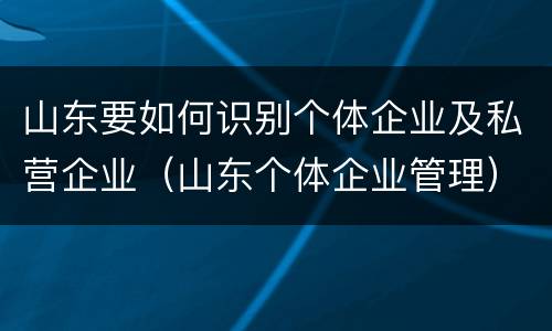 山东要如何识别个体企业及私营企业（山东个体企业管理）