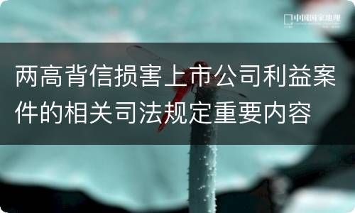 两高背信损害上市公司利益案件的相关司法规定重要内容